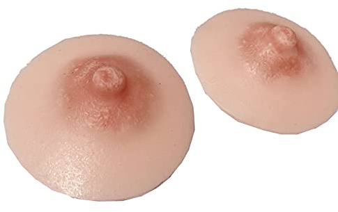 BIMEI Ett par silikonnipplar självhäftande pasties återanvändbara tvättbara självsugande avbitartång klistermärken BH-inlägg för kvinnors bröstformer cosplay crossdressers dragquee, Beige 6, L