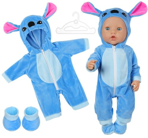 Aolso Baby Doll Clothes for 14-18 Inch Doll 35-45 cm Baby Doll, New Doll Clothes Outfits, Outfits Hooded Jumpsuit with 1 Coat hanger, New Born Baby Dolls Birthday (Blue)