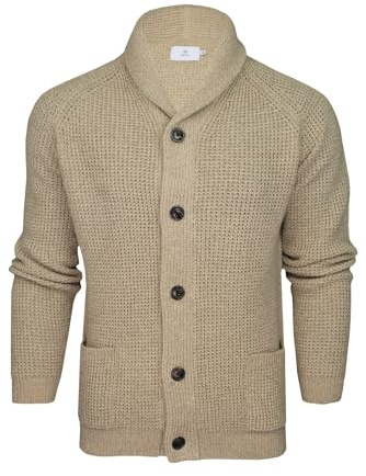 Xact Cardigan Uomo in Maglia Waffle con Collo a Scialle, Misto Lana (Waffle - Natural Twist) L