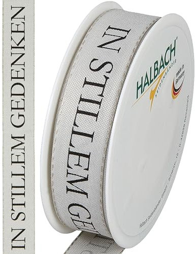 Halbach Seidenbänder Lutto a pelo | 25 mm x 18 m | Elegante nastro per lutto per eventi commemorativi e per confezionare regali di lutto, colore: grigio chiaro/nero