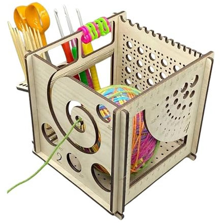 Sarini Ciotola di Filato in Legno Tutto in Uno, Ciotola di Filato Multifunzionale per Lavoro a Maglia, Set Ciotole di Filato per Uncinetto, Organizzatore di cestini per Uncinetto