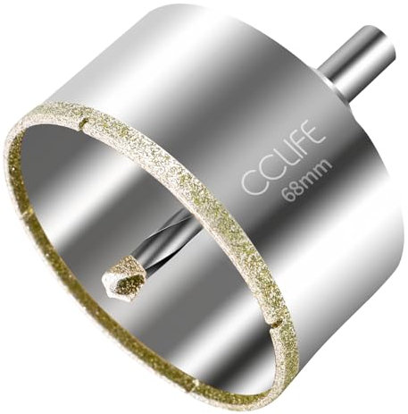 CCLIFE 68mm Sega a Tazza Diamantata, Punta Diamantata con Punta di Guida Centrale, frese a tazza rivestita con punta diamantata per Piastrelle, Porcellana, Vetro, Marmo, Ceramica