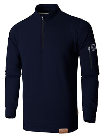JRC Just Royal Clothing Mens Quarter Zip Mock Neck Fleece Jumpers with Sleeve Zip Pocket, Casual 1/4 Zip Sweatshirts, Pullover, Sweater (Navy, XL)