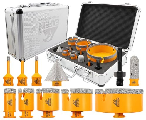 EXFEIN Punte diamantate M14 Filettatura - 11 pezzi (6/6/8/25/35/50/68/110mm+20mm fresa+50mm punte smussate+adattatore) Sega a campana diamantata per porcellana piastrelle marmo granito