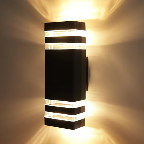 CANMEIJIA LED Wall Light, Outdoor Wall Lights IP65 Waterproof Outside Lights Porch Light Front Door Lamp Modern Aluminum Black 3000K Included 2 * 6W GU10 for Garden Hallway Bathroom etc