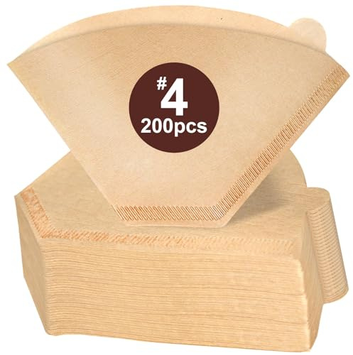 DechoPak Coffee Filters #4, 200 Count Cone Paper Coffee Filter 8-12 Cup, Unbleached Natural Disposable No 4 Filters Fits for Pour Over, Drip Coffee Maker Suitable for Home, Shop Commercial (Brown)