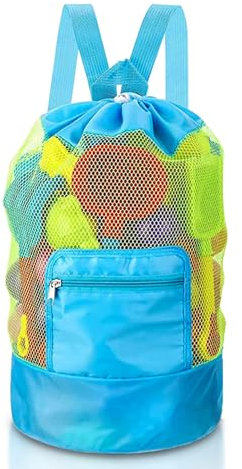 HWJPDMBD Grand Sac en Maille, Rangement de Jouets de Plage Sac pour Enfants, Réutilisable, Léger et Pliable, Pour les vacances en famille, voyage de plage, Natation, Jouets (Bleu)