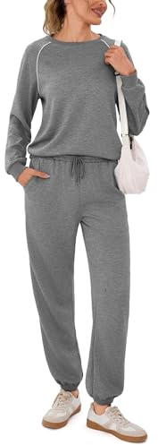 Terecey Ensemble Survêtement Femme 2 Pièces -Haut à Manches Longues et Pantalon Jogger Tenue de Sport Confortable pour l’Entraînement ou Détente
