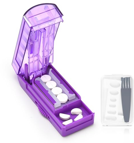 GIIYAA Multiple Pill Cutter for Small or Large Pills, Adjustable Pill Splitter for Multi Tablets, Stainless Steel Cutting Blade and Blade Guard (Purple)