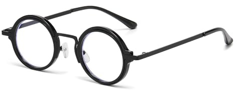 LJCZKA Lunettes Anti Lumiere Bleue Ronde Homme Femme Petite Rond Lunettes à Filtre Lumière Bleue Anti Fatigue Cadre Métallique pour Ordinateur, Jeux (Noir)