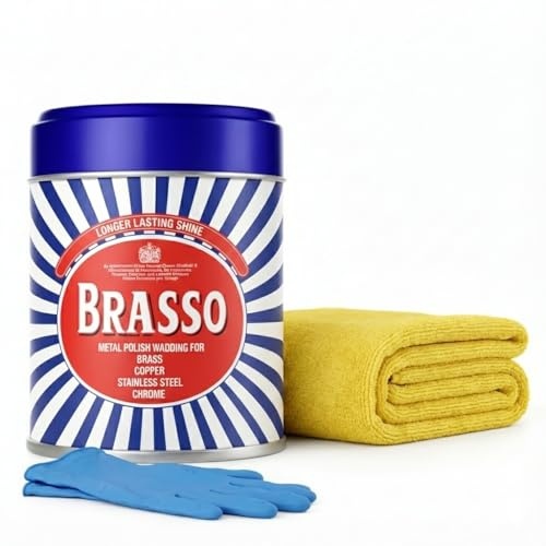 Brasso Metal Polish Wadding (75g) RESTORATION KIT | Includes Specialist 200gsm Microfibre Polishing Cloth (30x30cm) + Protective Nitrile Gloves | Complete Set for Brass, Copper & Chrome