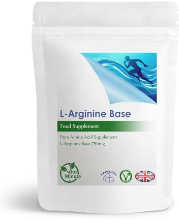 100 x L-Arginine Base 750mg Capsules, Plant-Based Amino Acid, Helps Improve Workout, Vegan