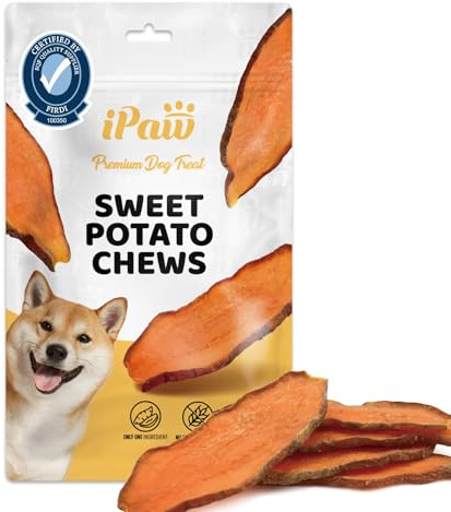 iPaw Sweet Potato Chews for Dogs, SQF Certified Single Ingredient Dog Treats for Vegetarian, All Natural Human Grade Dog Chew, Hypoallergenic, Easy to Digest
