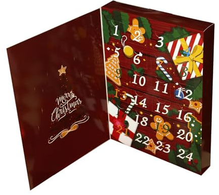 Julkalenderlåda – 24-dagars fyllbar nedräkning, återanvändbar festlig | trädesign adventsfunktion, elegant säsongsförvaring visningsprodukt, perfekt för familj kontor semester