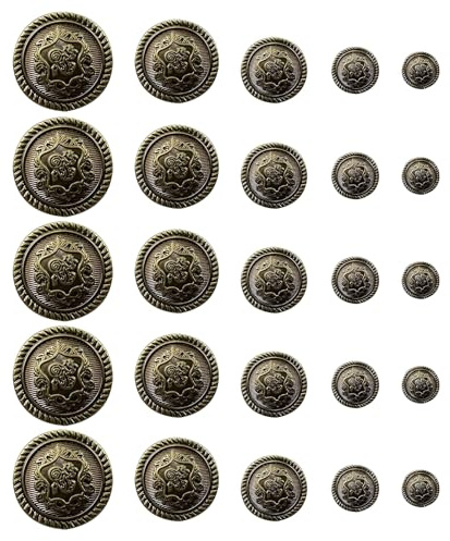 Nzexlyva 25 Pcs Metal Buttons, Jeans Buttons Metal Replacement, Button for Cardigans, Vintage Bronze Pattern Engraved Button for Coat Uniform Jacket Crafts Sewing DIY Decorations