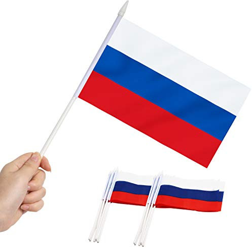Drapeau de bâton de la Russie, ANLEY russe Mini drapeau à main 5x8 pouces (12 X 20 cm) avec poteau solide blanc de 12 (30 cm) - Couleur vive et résistant à la décoloration - 5 x 8 pouces