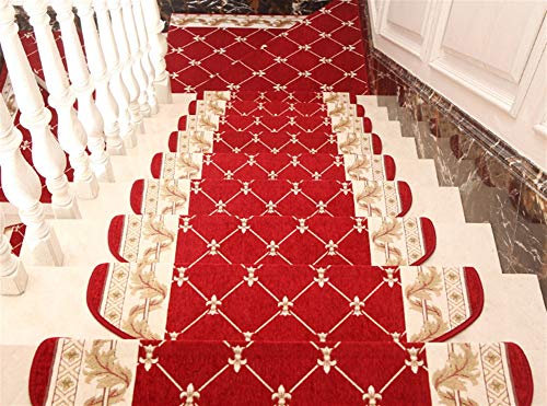LIVEINU Selbstklebend Stufenmatten Treppen Teppich Halbrund Waschbar Starke Befestigung Anthrazit Klassisch Treppen-Matten 24x65cm (15 Stück) Rot 3