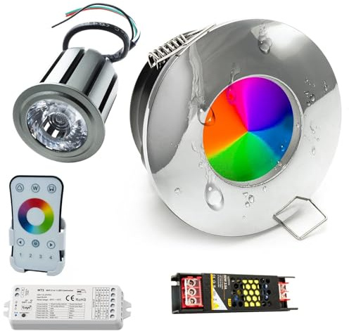 [KIT PROFESSIONALE 2 FARETTI] faretto led 24W incasso cromoterapia luce bagno box doccia IP65 RGB RGBW 24V alimentatore controller WiFi telecomando inclusi doccia sensoriale dimmerabile giochi di luce