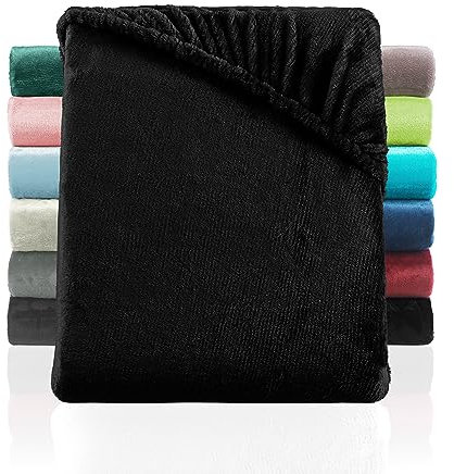 BaSaTex Cashmere Touch Plüsch Premium Spannbettlaken für Topper Matratzen - SUPER Soft Flauschiges Winter Spannbetttuch Nicky Teddy - wärmendes Bettlaken | 180x200-200x200 cm | Farbe: Schwarz
