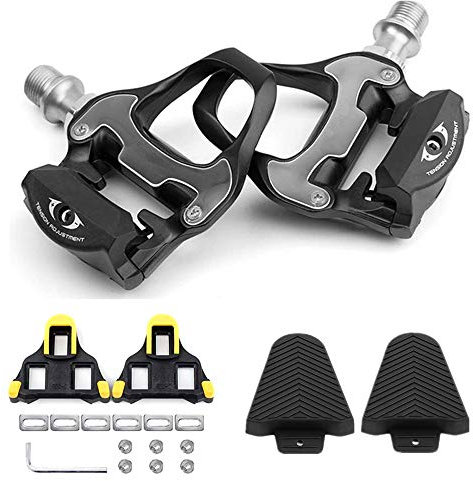 BESTYMXY Bike Pedals Road Bike Pedals Ultralight Pedals Compatible with SPD SL + Cleat Set + Cleat Covers, 3 in 1