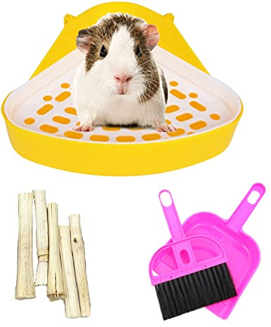 kathson Triangle Potty Trainer Corner Bunny Toilet Guinea Pig Litter Bedding Plastic Box Pet Pan for Rabbit Chinchilla Hamster Ferret Small Animal (Yellow)