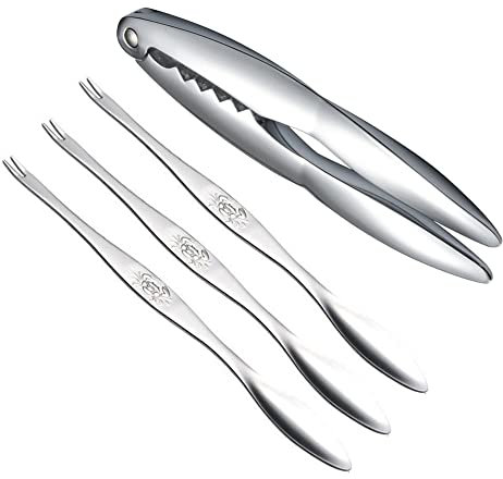 Set di 4 Cracker per Aragosta E Granchio Set di Forchette Kitchen Craft Pinza per crostacei e forchette per frutti di mare Set di utensili per frutti di mare in acciaio inossidabile argento