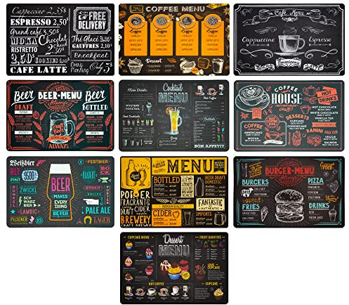 Set Tovagliette Americane Lavabili Vintage in Plastica 44x28 cm, 10 Tovagliette Colazione Americana Fantasia in PVC (Set da 10)