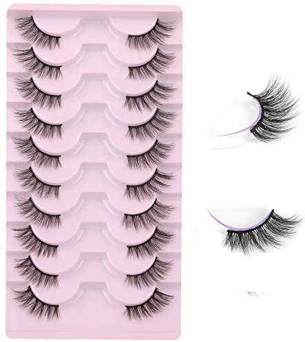 FANXITON Half Lashes Natural Look Wispy 10 Pairs Cat Eye Lashes 3D False Eyelashes Full Soft 15 MM Short Faux Mink Lashes Sets Pack