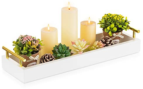 Hanobe Bandeja rectangular larga y estrecha: bandejas decorativas, bandejas rectangulares para decoración del hogar, bandeja de centro de mesa blanca, cafetería, sala de estar
