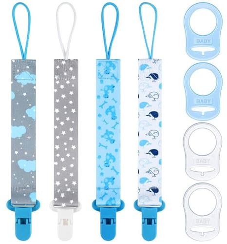 Aolso Baby Schnullerkette Clips Schnullerband, 4pcs Baby Schnullerketten mit Halter Clip Mädchen und Jungs, Schnullerkette für Lätzchen Dreieckstuch Sauger-Blau