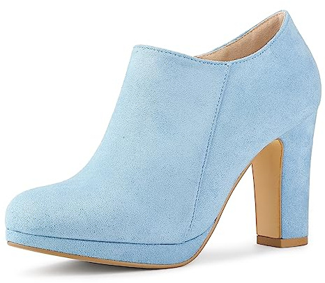 Allegra K Women's Platform Round Toe Chunky Heels Sky Blue Ankle Booties 8.5 M US
