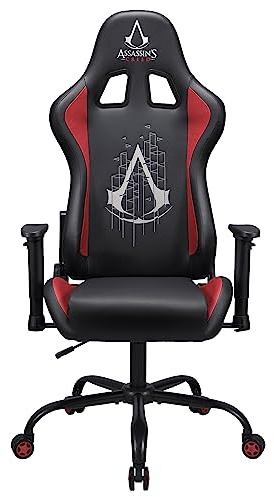 Subsonic - Chaise Gaming Assassin's Creed - Fauteuil de Bureau Ergonomique avec Mousse Haute Densité, Dossier Inclinable et Accoudoirs 3D Réglables - Hauteur Ajustable - Noir et Rouge
