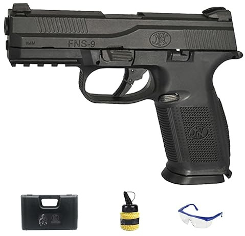 Cybergun FN FNS-9 Ressort Noir (6 mm) | Pistolet Airsoft (Billes en PVC) Calibre 6 mm + biberon 0,12 + Lunettes de Protection (0,20 Joules)