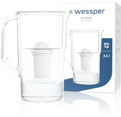 Wessper jarra de agua con filtro 2,8 litros, jarra de agua con contador LED, jarra con filtro Classic, filtro de agua de carbón activado, compatible con Brita Filter Classic - blanco
