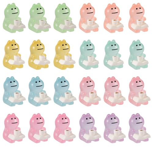 24pcs Mini Grenouille Resine, Grenouille Lumineuse Lecture Grenouille Miniature en Résine Décoration de Jardin Accessoires de Bureau Grenouille Cadeaux pour Amateurs de Grenouilles (8 Coloris)