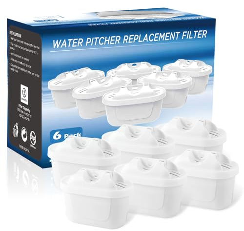 6 Stück Wasserfilter Kartuschen für Kanne, Kompatibel mit BRITA Maxtra+ Wasserfilter-Kanne, Replacement Wasserfilterkartuschen Reduce Limescale, Chlorine and Impurities für sauberes Trinkwasser