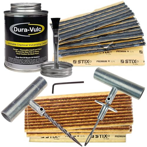 Däckreparationssats STIX-N2 – vulkaniseringslim, 25 svarta och 50 bruna butylsnören, syl och spiralborr för snabba däckreparationer