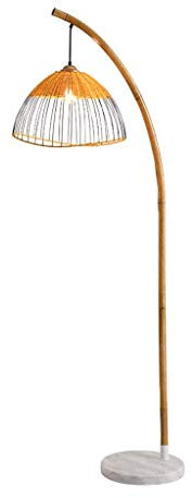 Hög lampa retro golvlampa bambu arm med hängande skärm hörnlampor mastlampa för sovrum vardagsrum läsning golvlampa