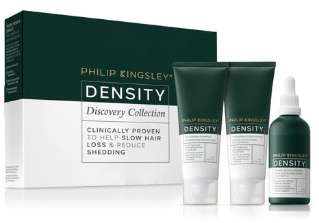 Philip Kingsley | Density Discovery Collection | Full Size Scalp Drops, Thickening Shampoo & Conditioner | Hair Thinning & Scalp Care Regime | Strengthen & Volumise | 85ml, 75ml, 75ml