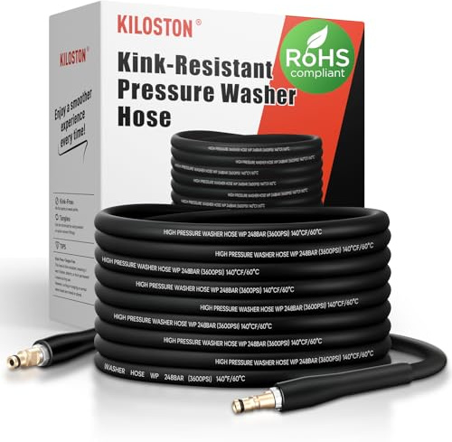 KiloSton 10M Kink-Resistant Pressure Washer Hose – 248Bar / 3600 PSI, Super Flexible Replacement Hose for Karcher K2 K3 K4 K5 K6 K7 Series, All-Weather Use, Black