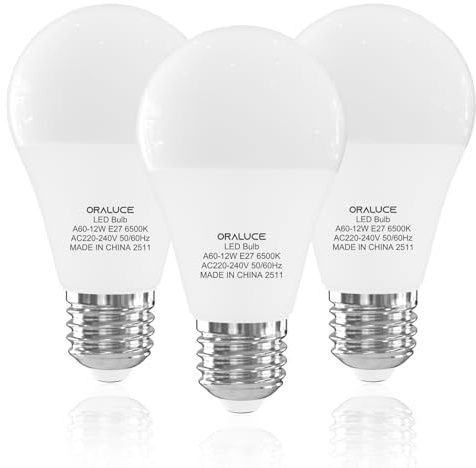 ORALUCE E27 LED Kaltweiss 12W, Ersetzt 100 Watt Glühlampen, 6500K Leuchtmittel E27, 1200LM Birne, 220° Abstrahlwinkel Energiesparlampe, Nicht Dimmbar A60 LED Lampe E27, 3 Stück