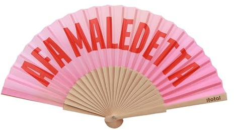 I-TOTAL® - Ventaglio a Mano Elegante e Colorato – Ventilatore Estivo in Legno e Tessuto, Leggero e Portatile – 42 x 23 cm (AFA MALEDETTA)