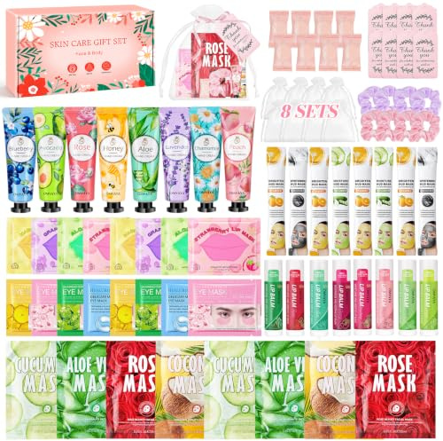 80 Piezas Set Regalo Mujer Skincare, Cuidado Facial Incluye Mascarilla Facial, Parches Ojos, Mascarilla Labios, Lip Balm, Crema de Manos, Regalo para Despedida de Soltera, Fiesta de Pijamas, Amigas