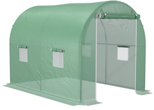 Outsunny Serre de Jardin Tunnel Surface Sol 6 m² 3L x 2l x 2,10H m châssis Tubulaire renforcé Porte zippée 4 fenêtres enroulables Vert