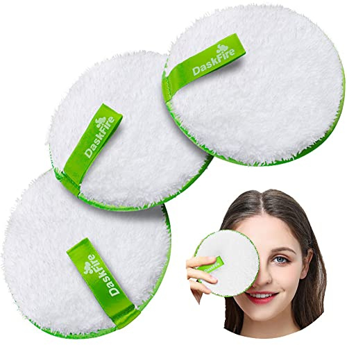 DaskFire Reusable Makeup Remover Pads, Facial Make Up Removal Wipes, Washable Face Cleaning Cloths, Hypoallergenic for Mascara, Eye Shadow, Lipstick, Foundation -3 pcs, 4.5 Dia