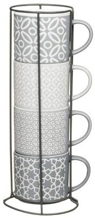 New Unique Design Jumbo Embossed Stacking Mugs 4pk Stackable for Easy Storage Mug Set Stackable Mugs Set
