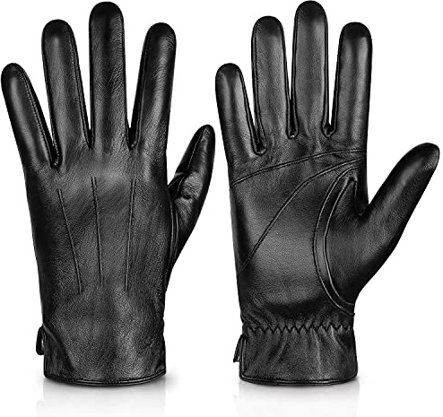 Alepo Genuine Sheepskin Leather Gloves For Men, Winter Warm Touchscreen Texting Cashmere Lined Driving Motorcycle Gloves (Black-XL)