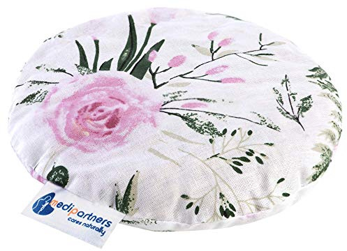 Medi Partners mikrovågssäker körsbärskudde för spädbarn 180 g rund 15 cm kornkudde värmekudde 100% bomull ekologisk naturlig - värme- + kylterapi massageterapi (Rosa Blommor)