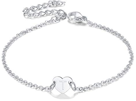 FaithHeart litet initialarmband för kvinnor 26 stora bokstäver kärlek hjärta berlock rostfritt stål handkedja stilfullt armband syster smycken, Rostfritt stål