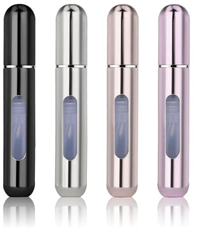 VEGCOO 4PCS Atomizador Perfume Recargable, 8ml Mini Botella Vacía Pulverizadora, Spray Portátil para Viaje (A)